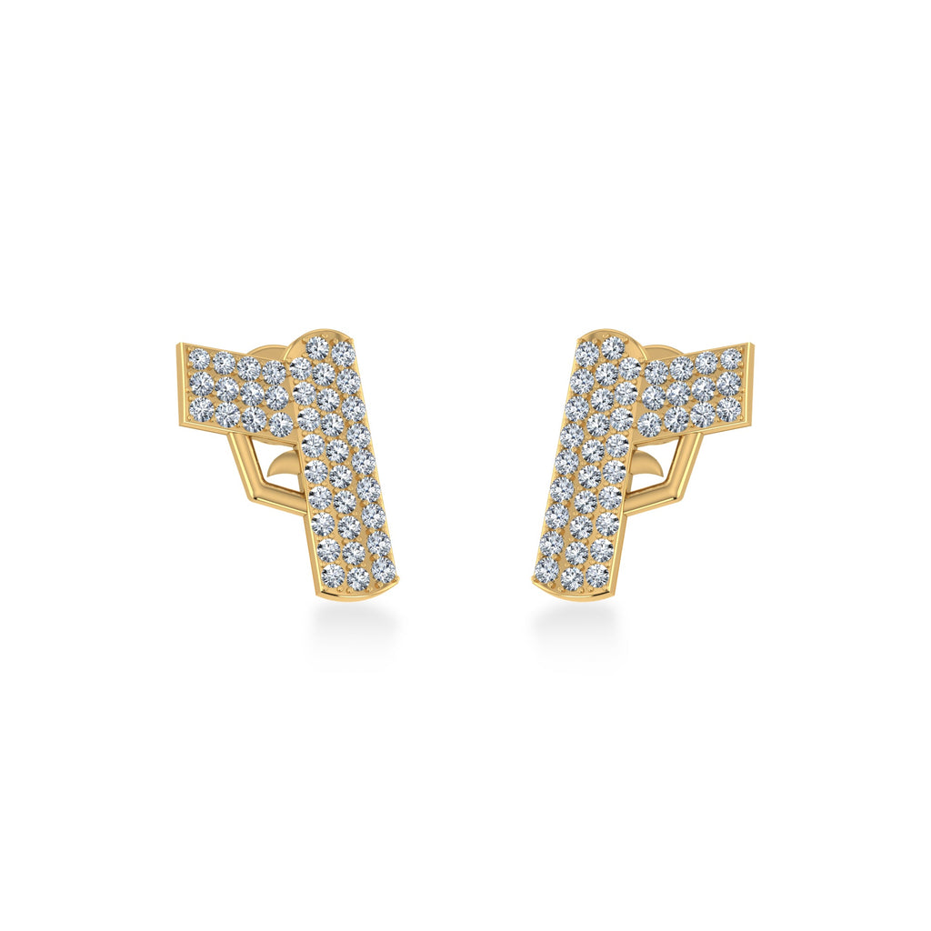 10K Yellow Gold Round Baguette Diamond Gun Stud Earrings 1/5 Cttw 1/5 Cttw