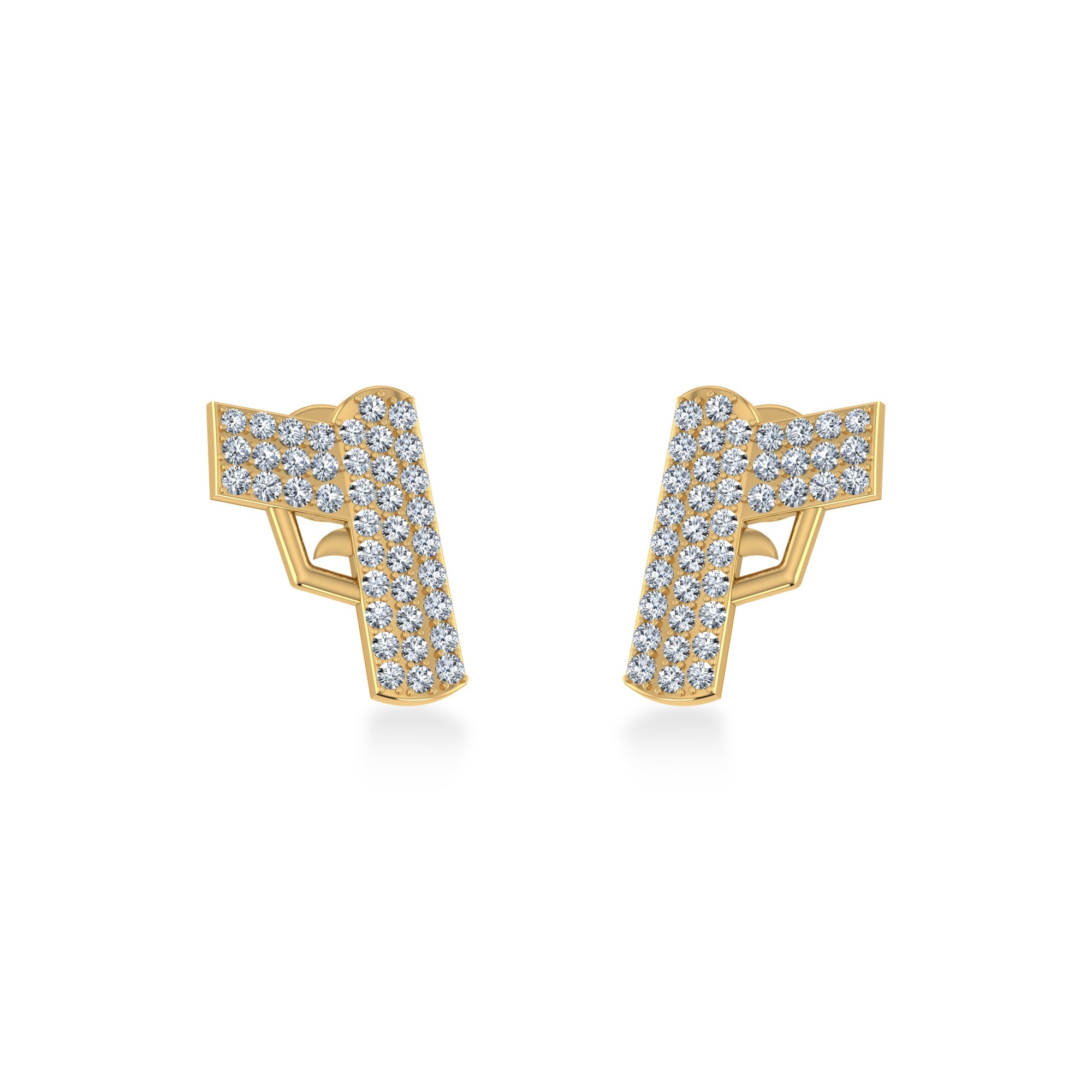 10K Yellow Gold Round Baguette Diamond Gun Stud Earrings 1/5 Cttw 1/5 Cttw