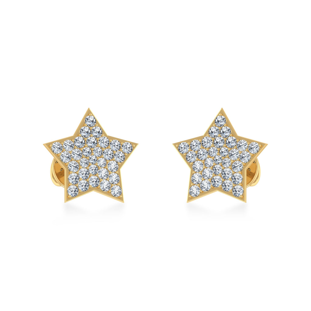 10K Yellow Gold Round Diamond Star Stud Earrings 1/4 Cttw