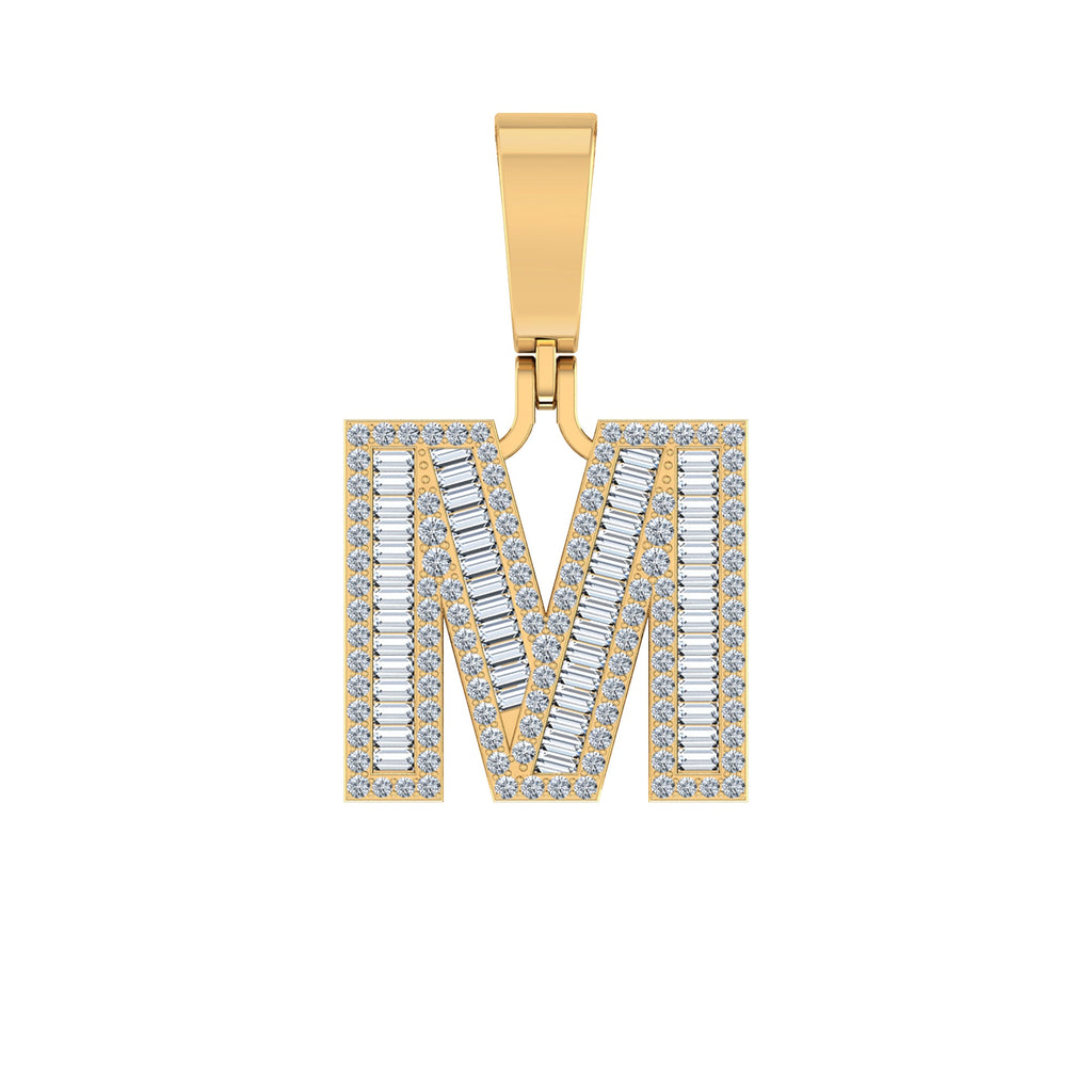 10K Yellow Gold Baguette Diamond Initial M Letter Pendant 3/4 Cttw