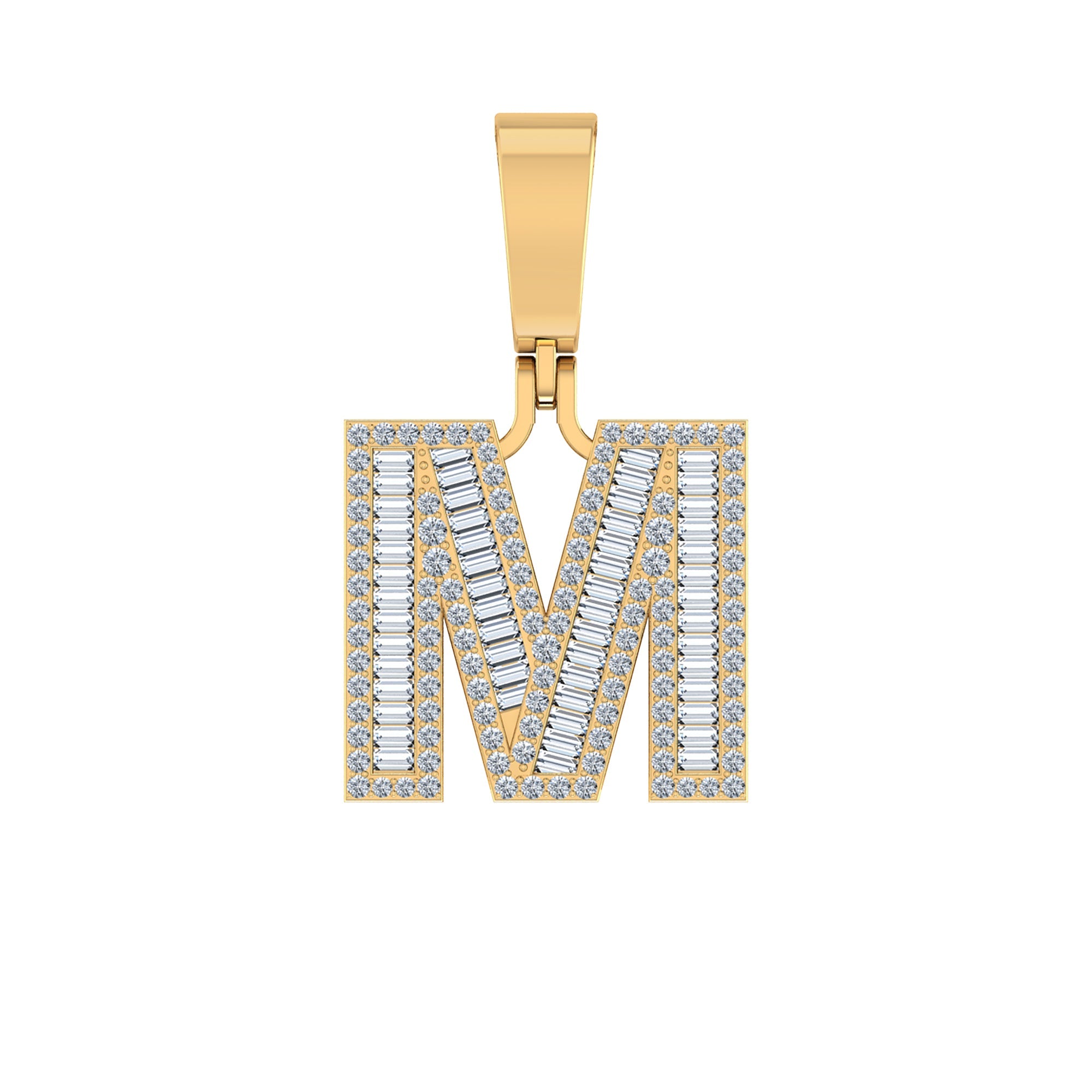 10K Yellow Gold Baguette Diamond Initial M Letter Pendant 3/4 Cttw