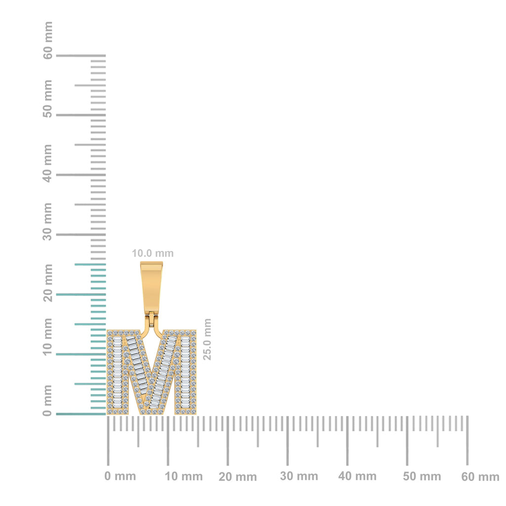 10K Yellow Gold Baguette Diamond Initial M Letter Pendant 3/4 Cttw