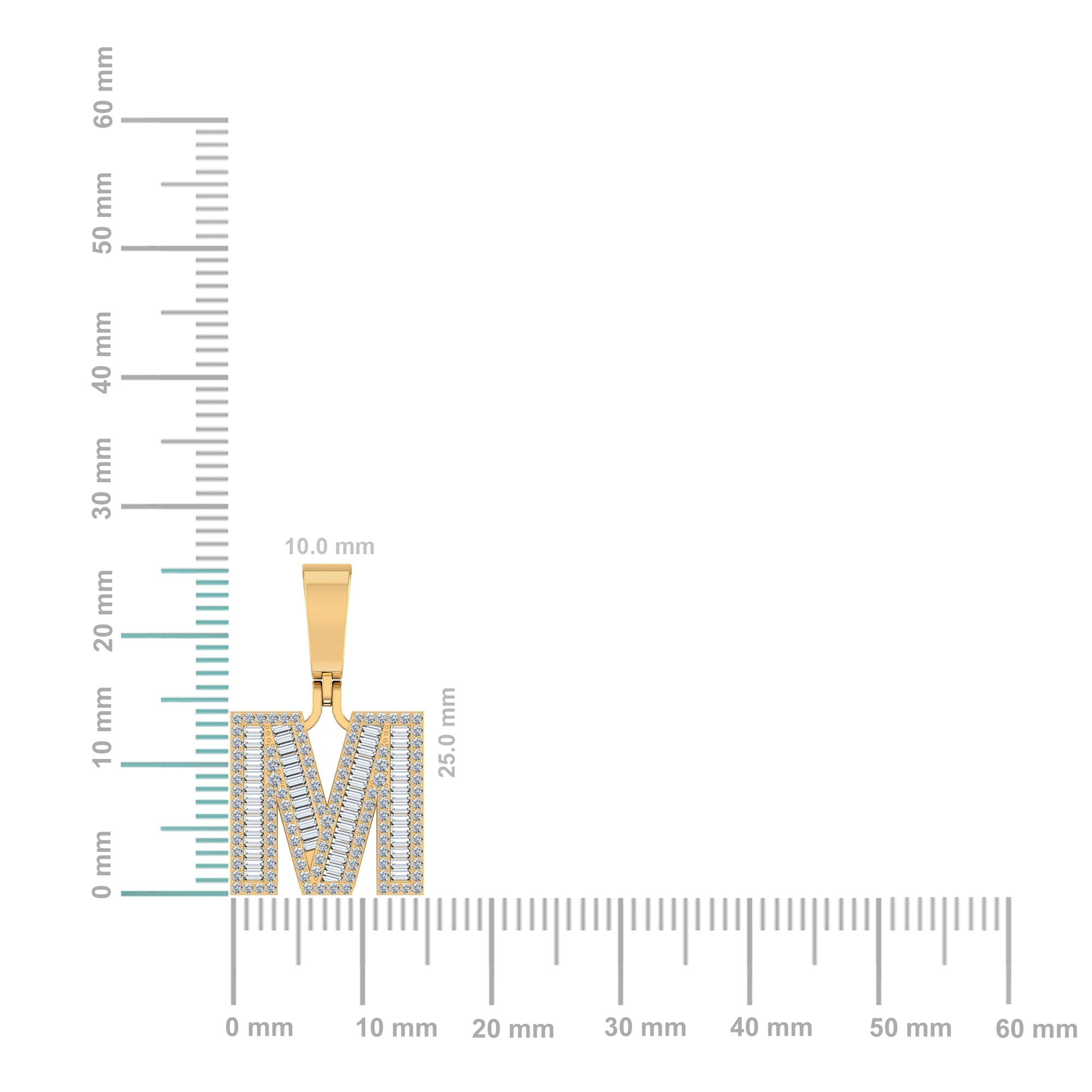 10K Yellow Gold Baguette Diamond Initial M Letter Pendant 3/4 Cttw