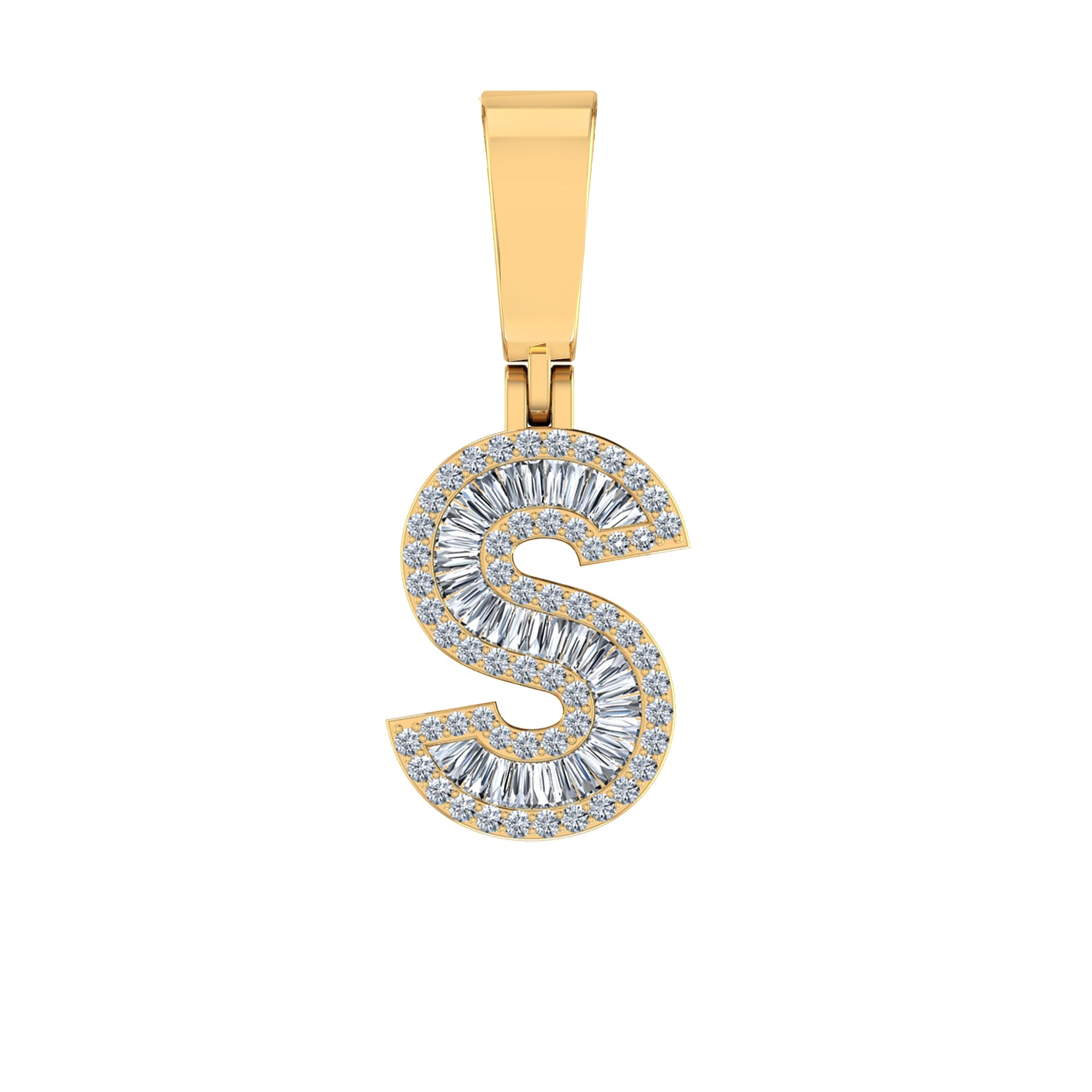 10K Yellow Gold Baguette Diamond Initial S Letter Pendant 1/2 Cttw