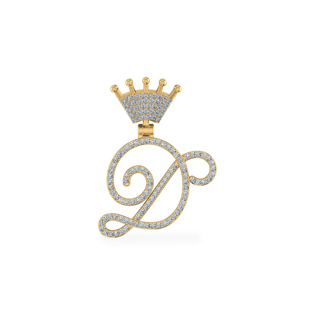 10K Yellow Gold Round Diamond Crown D Letter Initial Pendant 1/4 Cttw