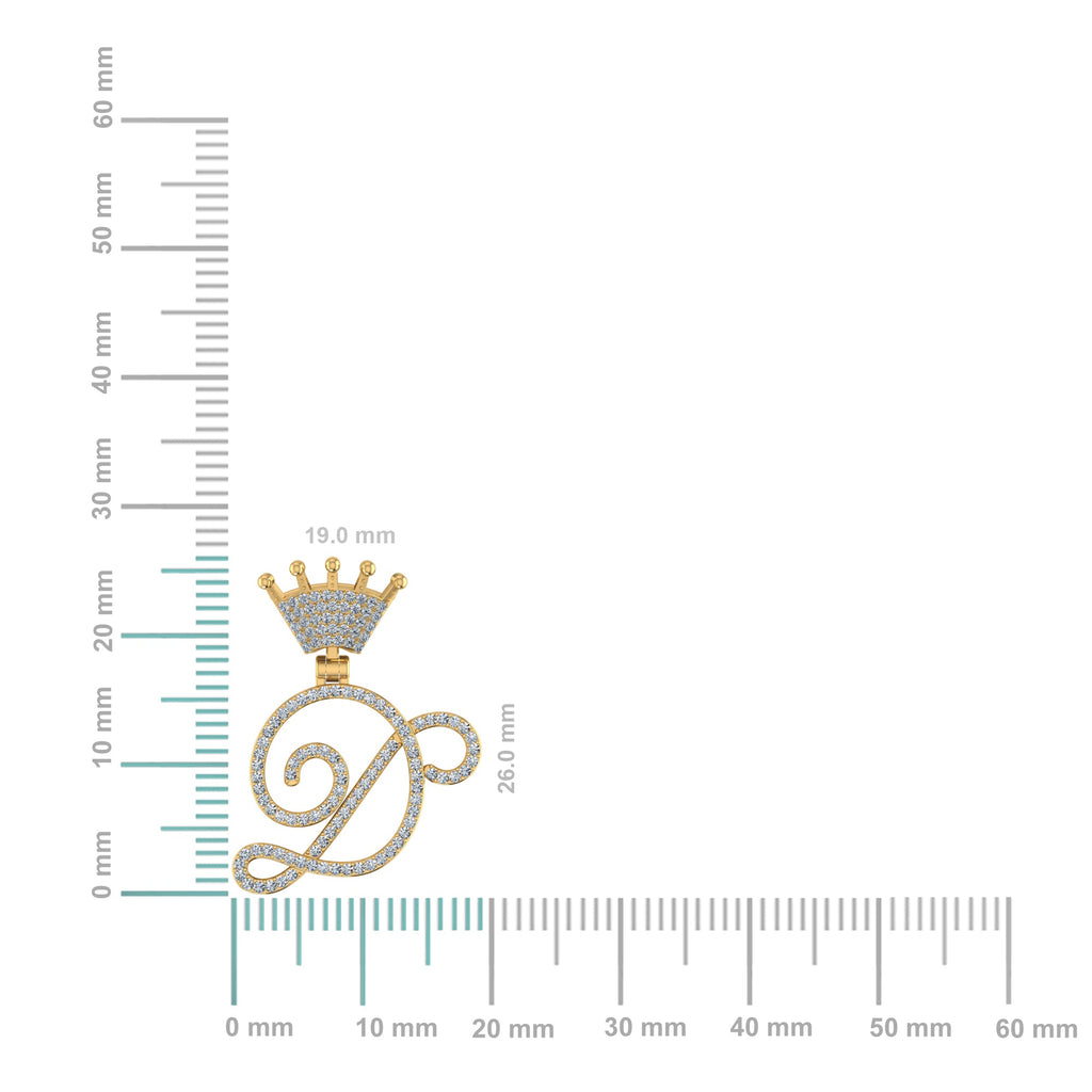 10K Yellow Gold Round Diamond Crown D Letter Initial Pendant 1/4 Cttw