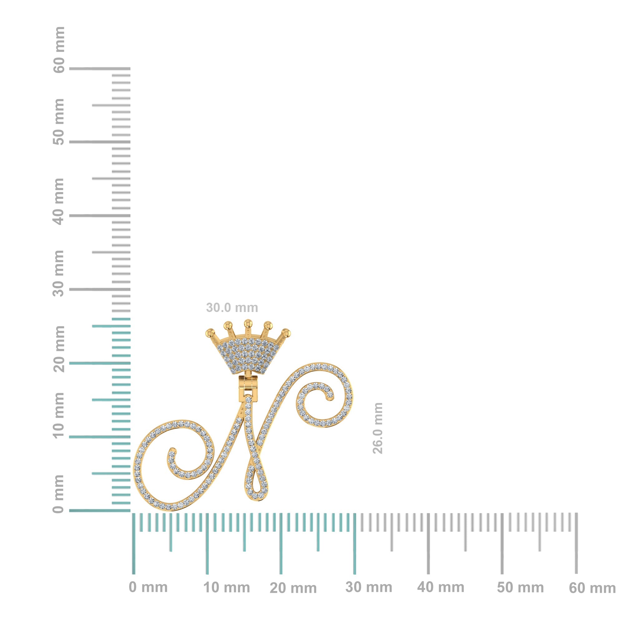 10K Yellow Gold Round Diamond Crown N Letter Initial Pendant 1/4 Cttw