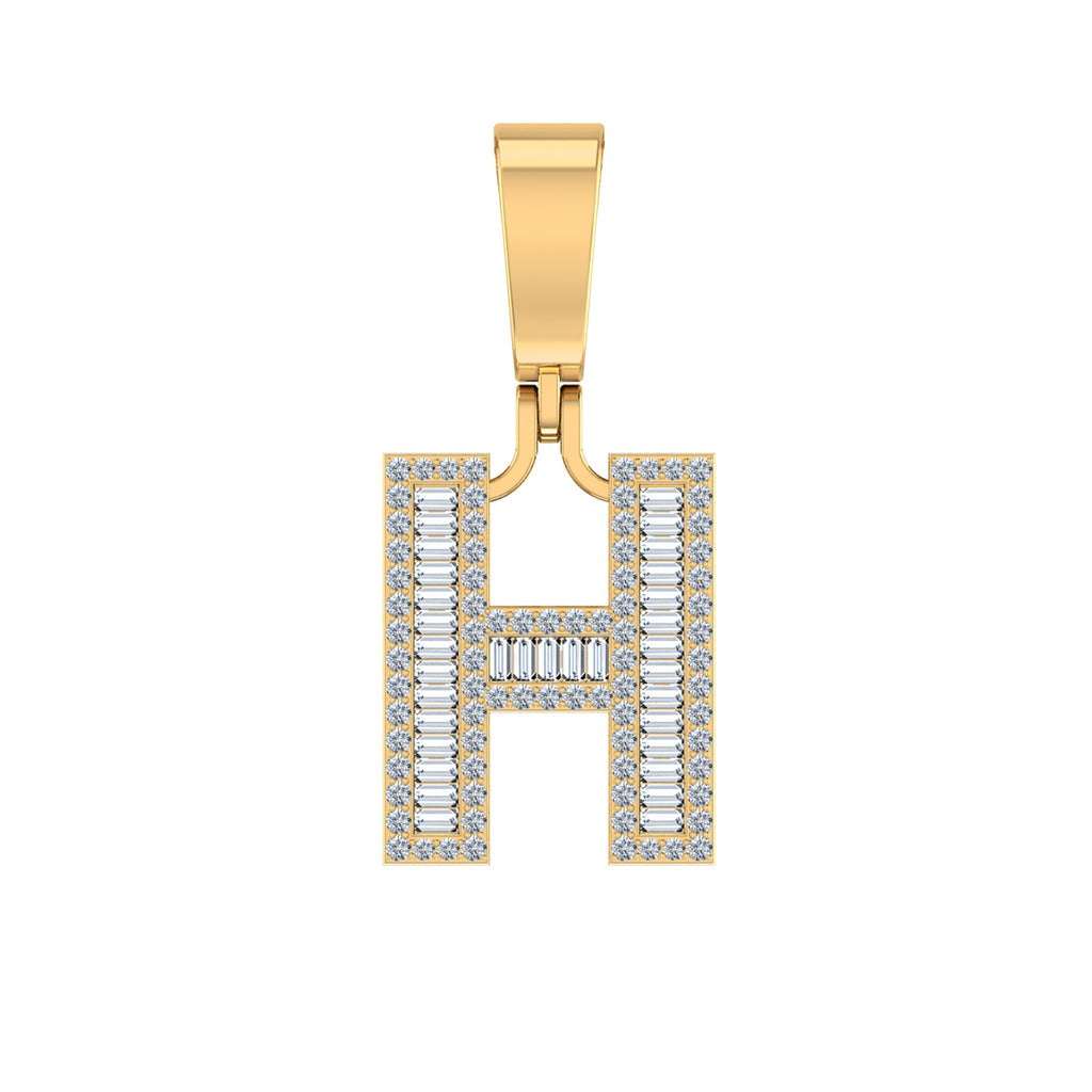 10K Yellow Gold Baguette Diamond Initial H Letter Pendant 1/2 Cttw