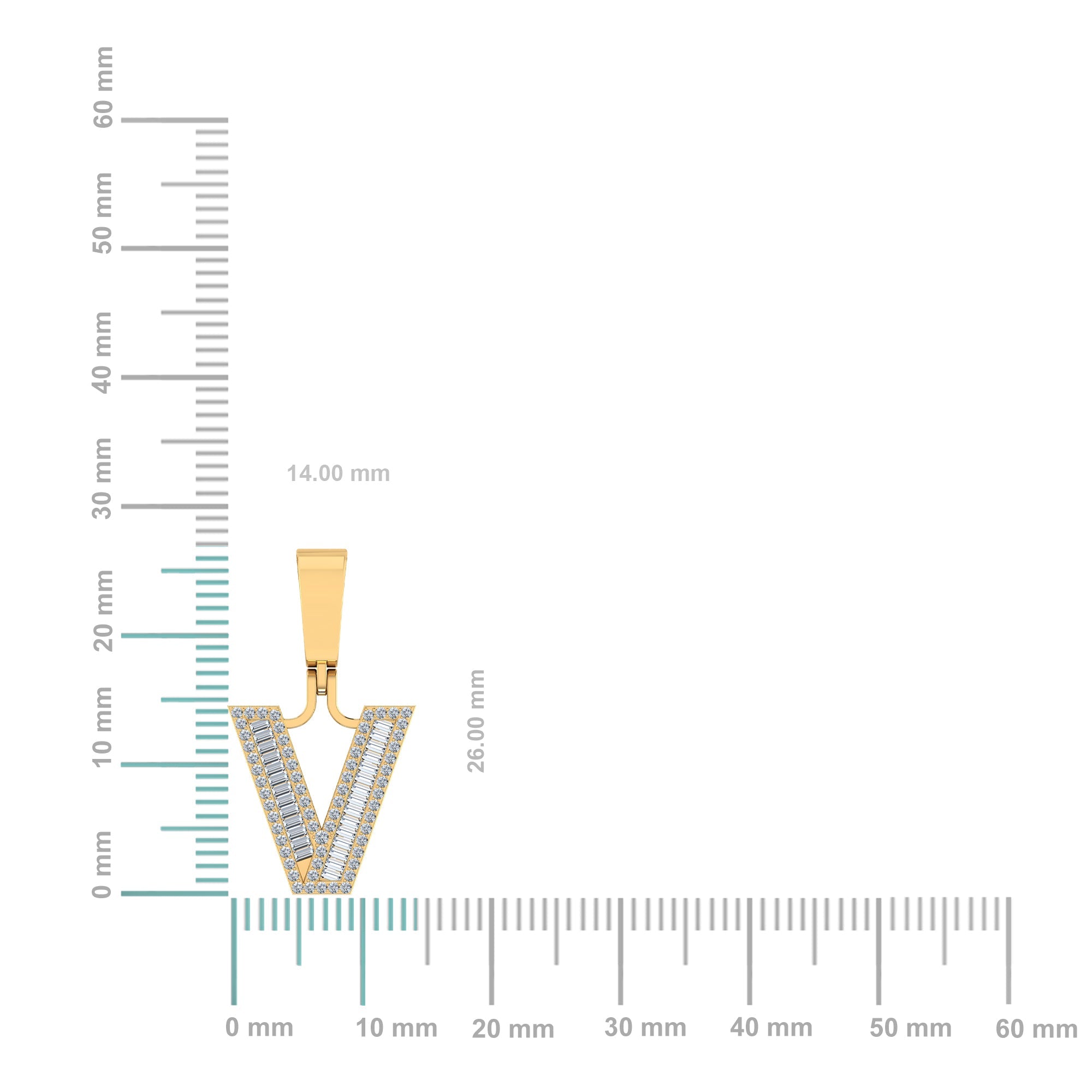10K Yellow Gold Baguette Diamond Initial V Letter Pendant 1/3 Cttw