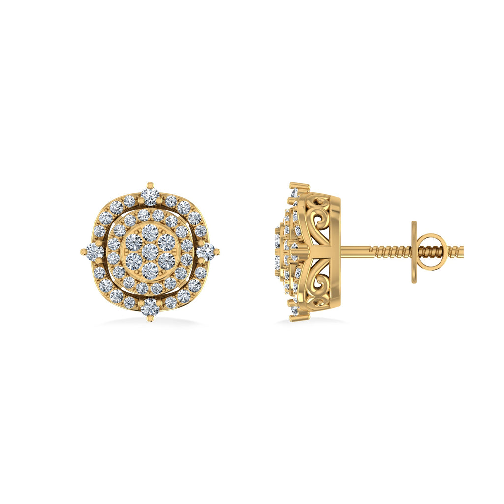 10K Yellow Gold Round Diamond Designer Mens Stud Earring 1/4 Cttw
