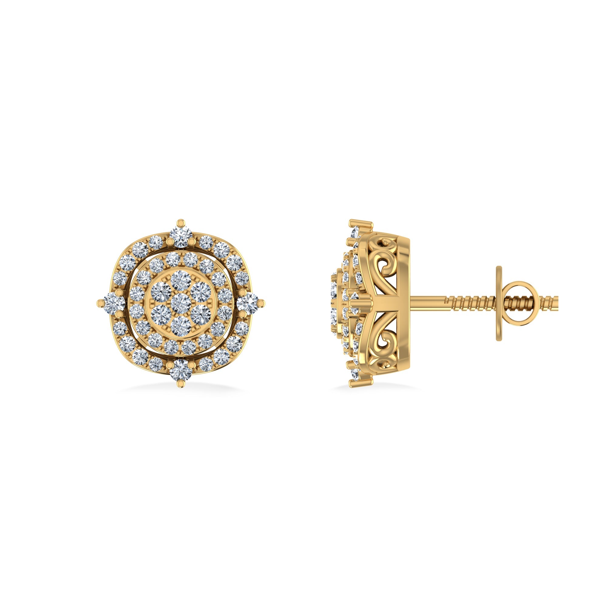 10K Yellow Gold Round Diamond Designer Mens Stud Earring 1/4 Cttw