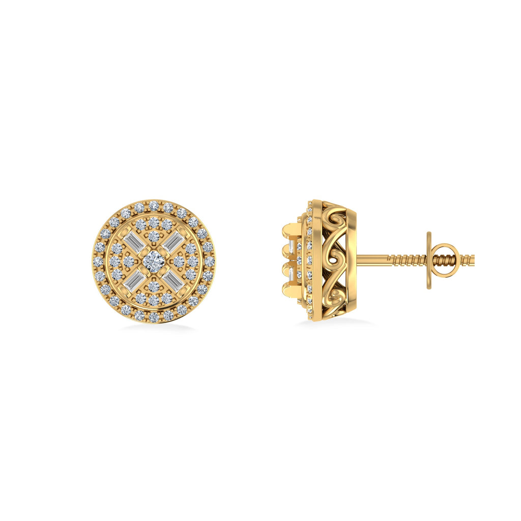 10K Yellow Gold Round Diamond Designer Mens Stud Earring 1/5 Cttw