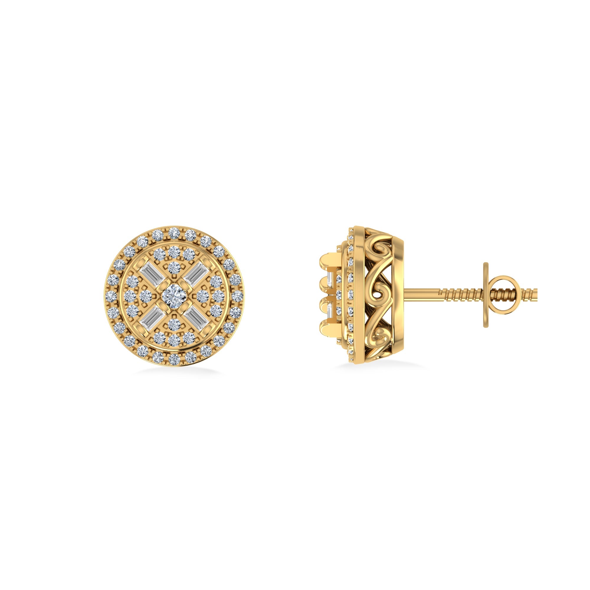 10K Yellow Gold Round Diamond Designer Mens Stud Earring 1/5 Cttw