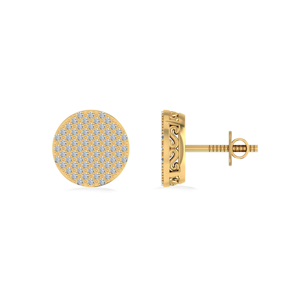 10K Yellow Gold Round Diamond Designer Mens Stud Earring 1/3 Cttw