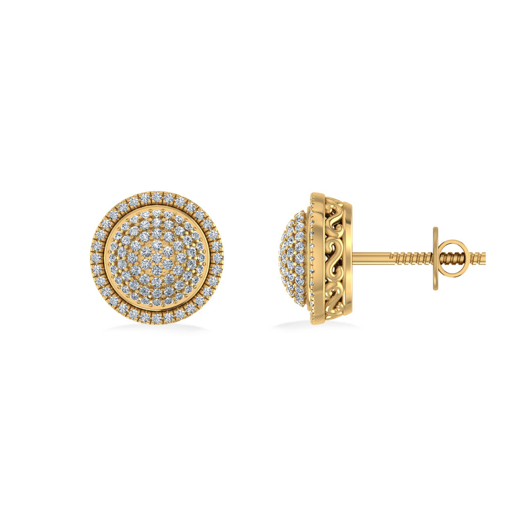 10K Yellow Gold Round Diamond Designer Halo Mens Stud Earring 1/4 Cttw
