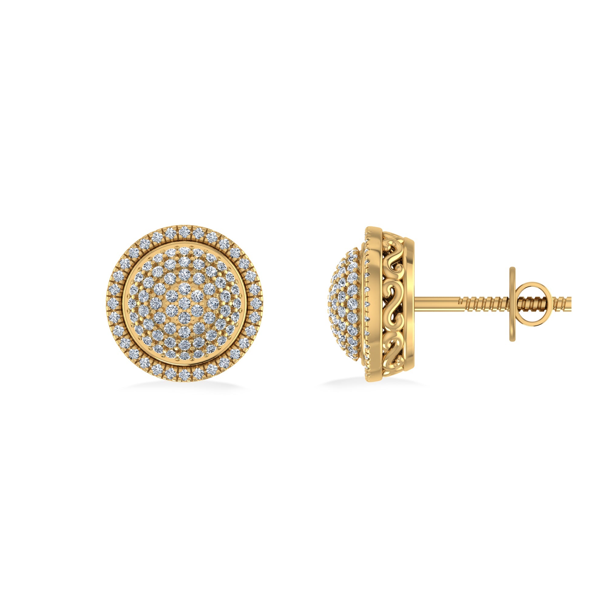 10K Yellow Gold Round Diamond Designer Halo Mens Stud Earring 1/4 Cttw