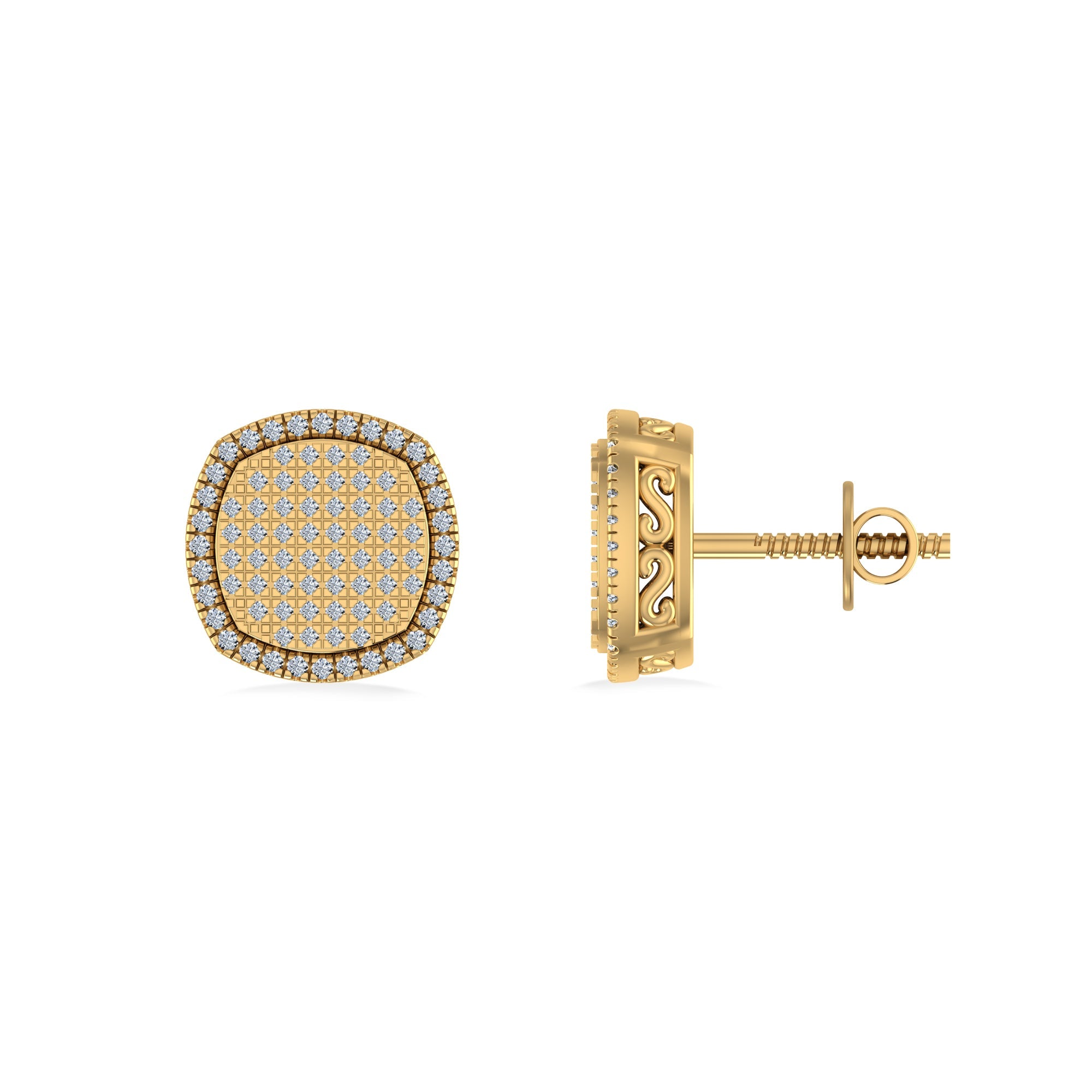 10K Yellow Gold Round Diamond Designer Halo Mens Stud Earring 1/4 Cttw