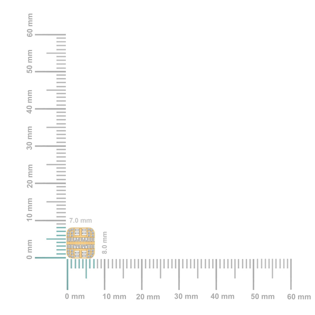 10K Yellow Gold Round Diamond Square Shape Designer Mens Stud Earring 1/3 Cttw