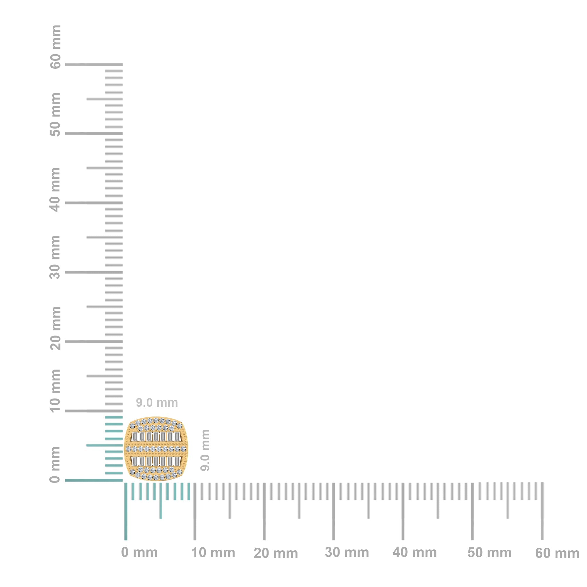 10K Yellow Gold Round Diamond Square Shape Designer Mens Stud Earring 1/3 Cttw