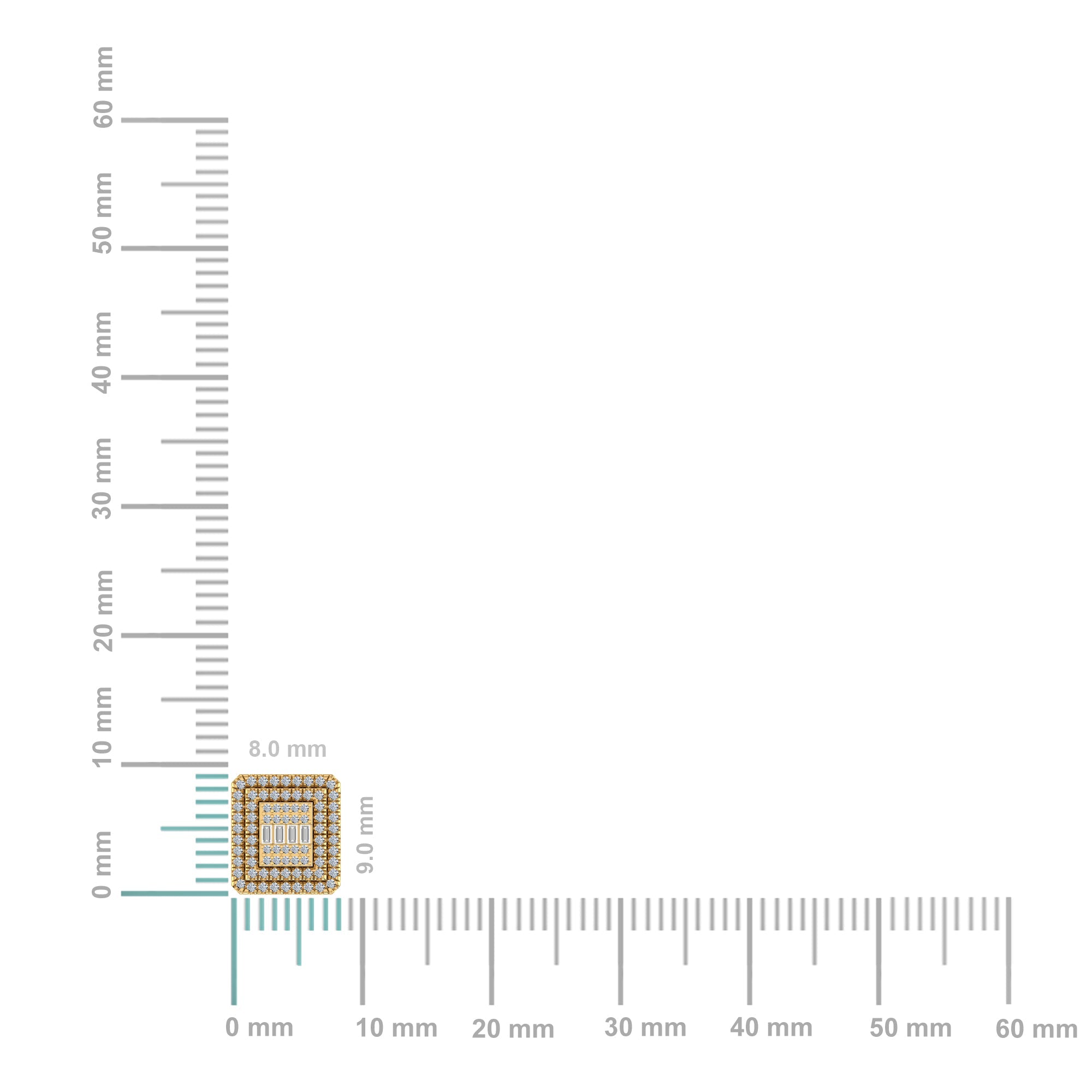 10K Yellow Gold Round Baguette Diamond Square Shape Designer Mens Stud Earring 3/8 Cttw