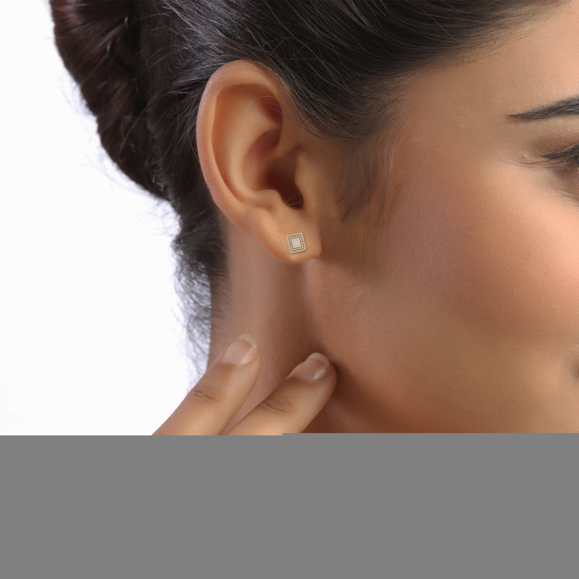 10K Yellow Gold Round Baguette Diamond Square Shape Designer Mens Stud Earring 3/8 Cttw