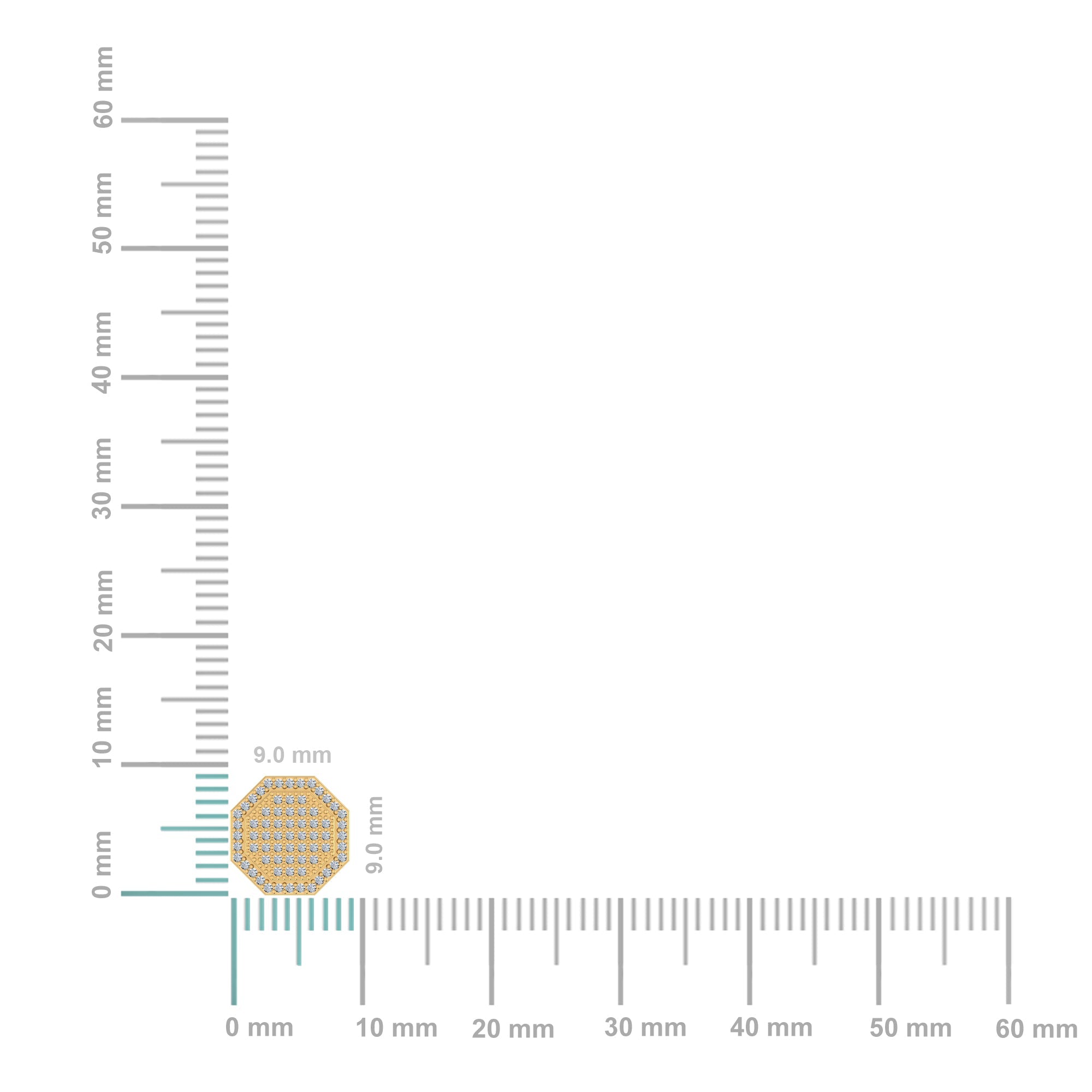 10K Yellow Gold Round Diamond Octagon Shape Designer Mens Stud Earring 1/4 Cttw