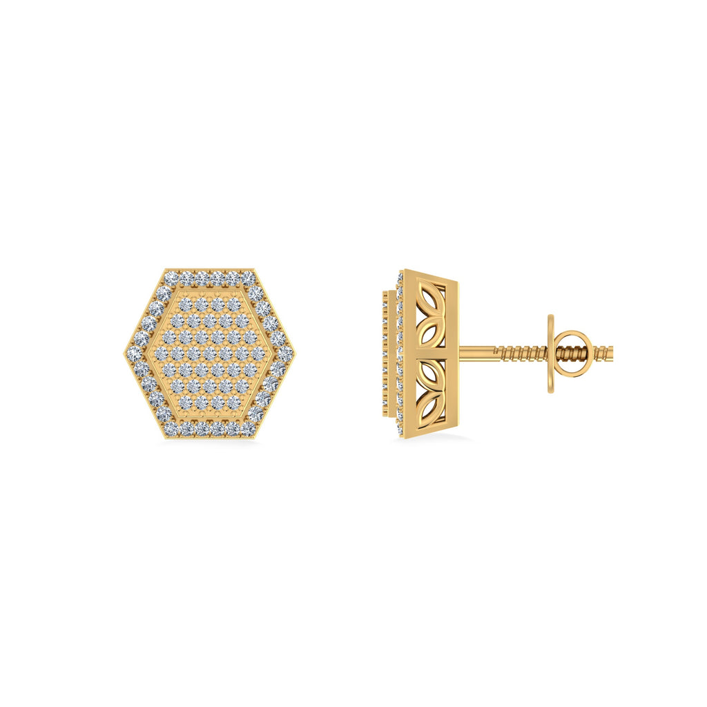 10K Yellow Gold Round Diamond Octagon Shape Designer Mens Stud Earring 1/5 Cttw