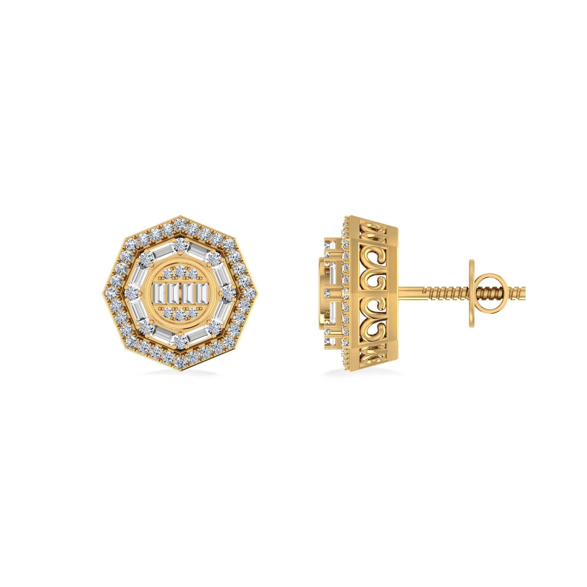 10K Yellow Gold Round Diamond Designer Mens Stud Earring 1/3 Cttw
