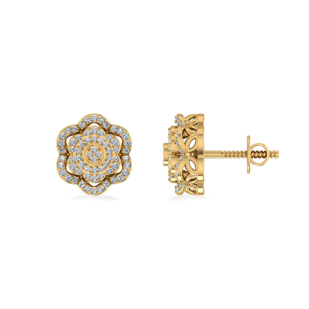 10K Yellow Gold Round Diamond Floral Designer Mens Stud Earring 1/5 Cttw