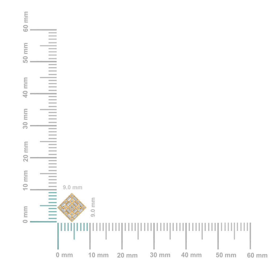 10K Yellow Gold Round Baguette Diamond Square Shape Designer Mens Stud Earring 1/3 Cttw