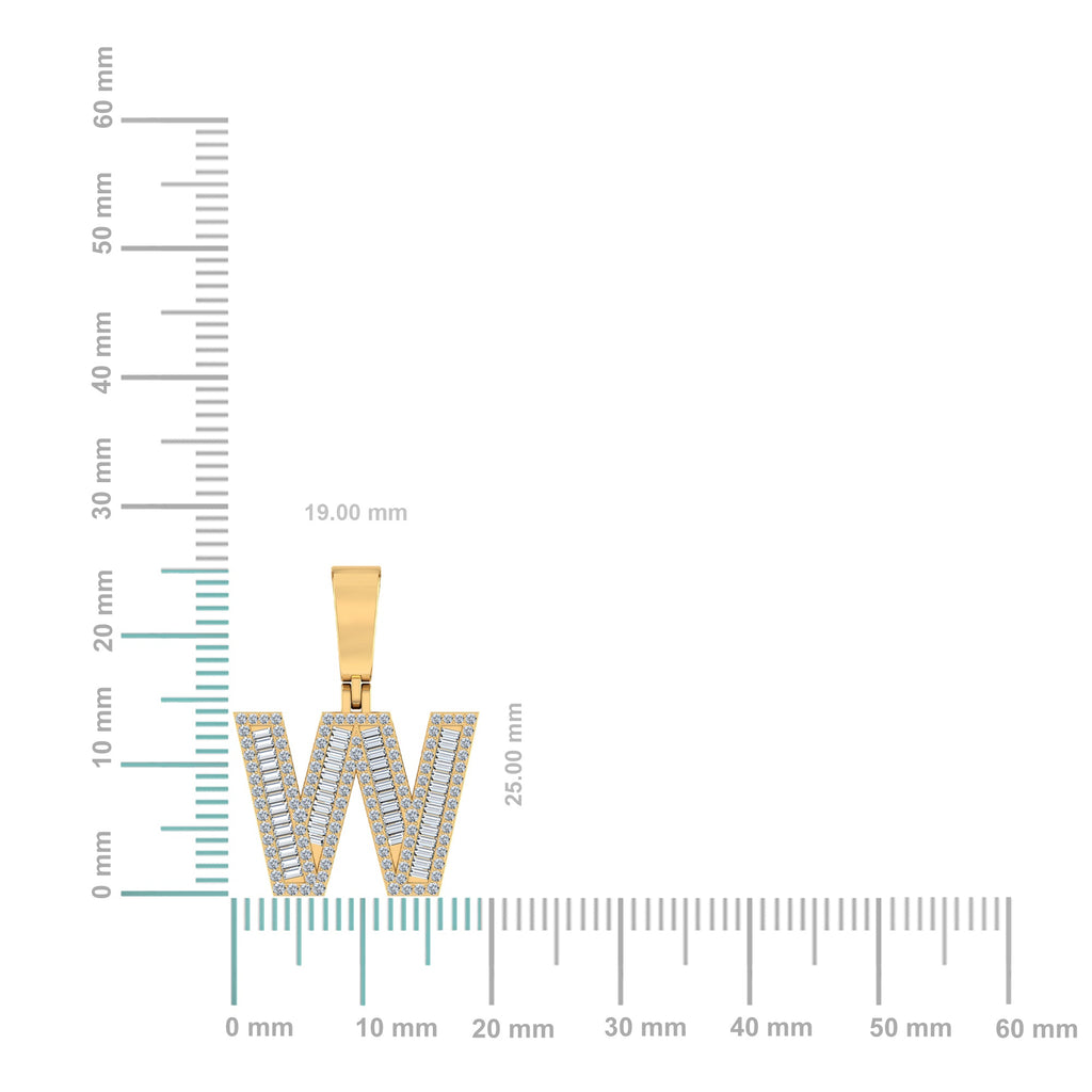 10K Yellow Gold Baguette Diamond Initial W Letter Pendant 5/8 Cttw
