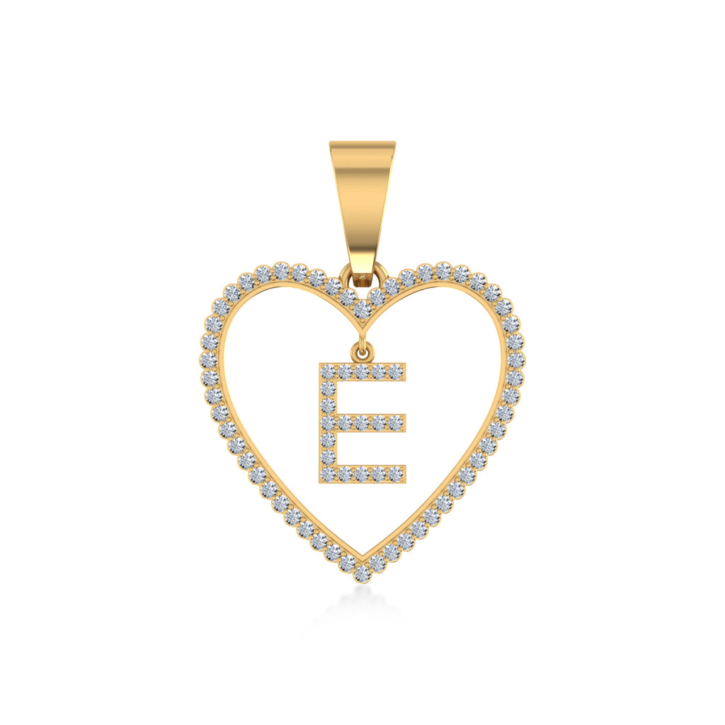 10K Yellow Gold Diamond Initial Heart E Letter Pendant 1/5 Cttw