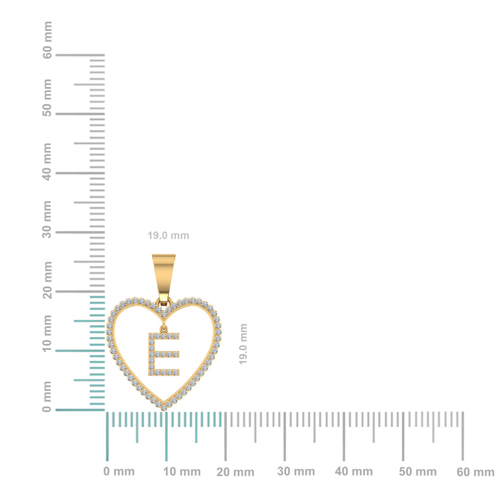10K Yellow Gold Diamond Initial Heart E Letter Pendant 1/5 Cttw