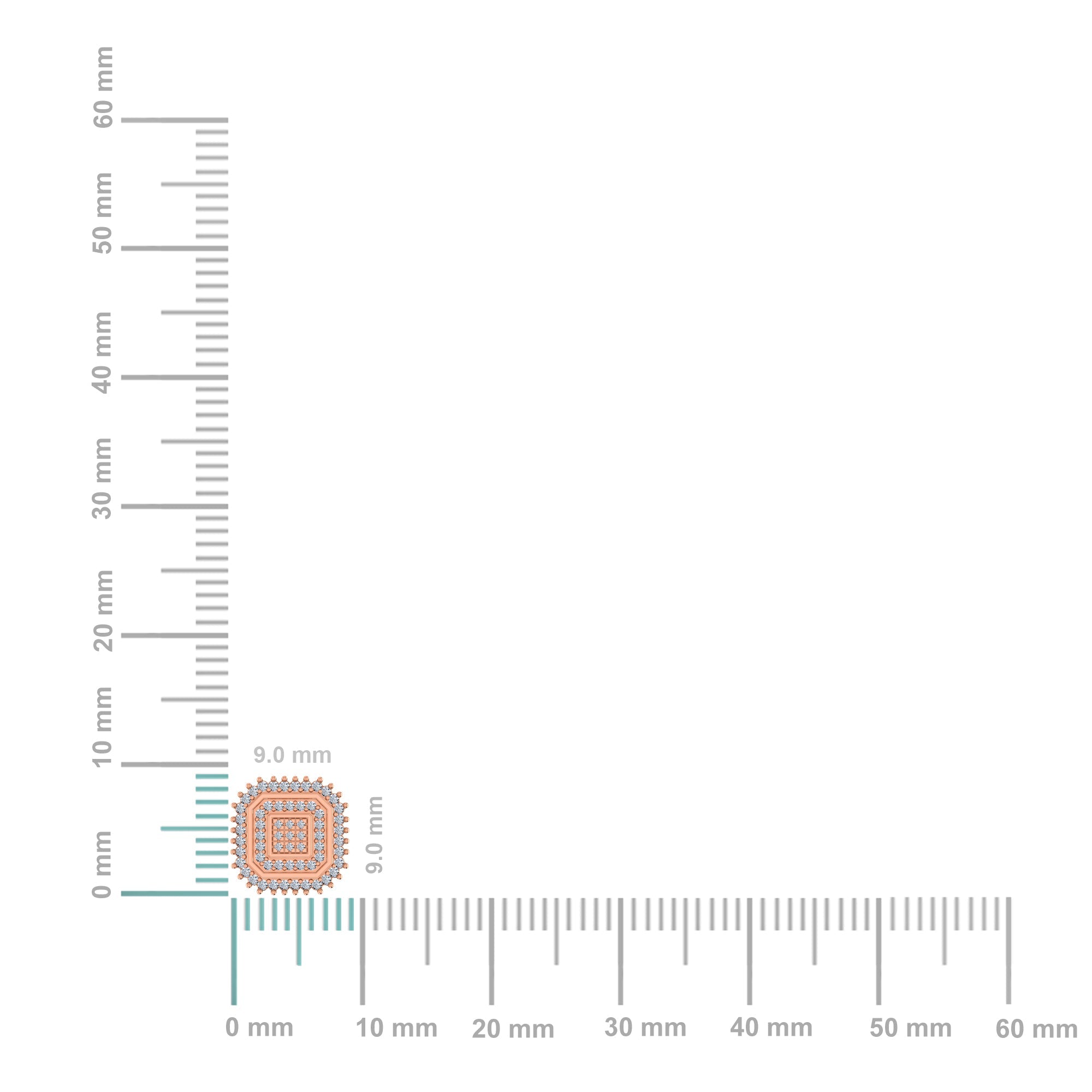 10K Rose Gold Round Diamond Square Shape Designer Mens Stud Earring 1/5 Cttw