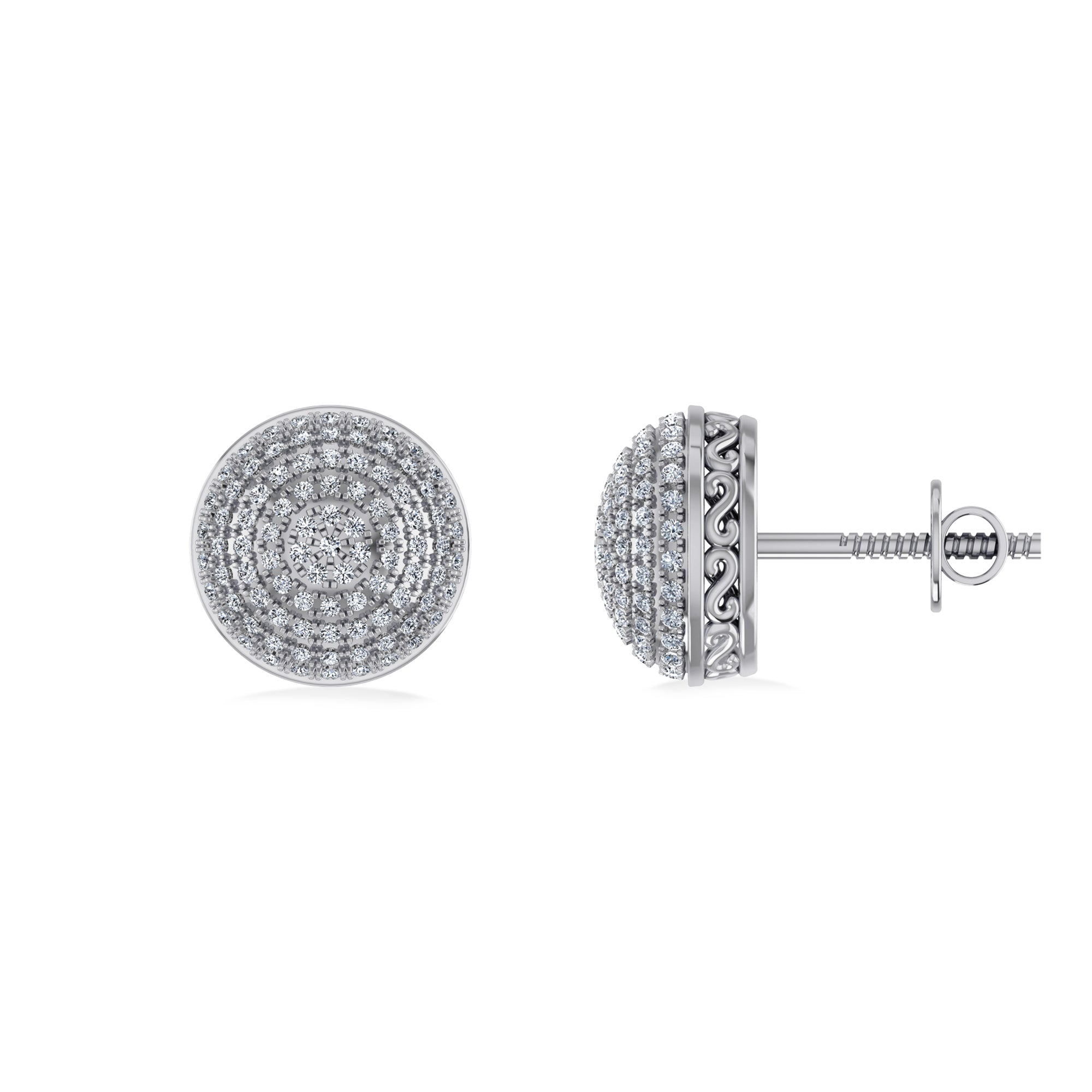 10K White Gold Round Diamond Designer Mens Stud Earring 3/8 Cttw