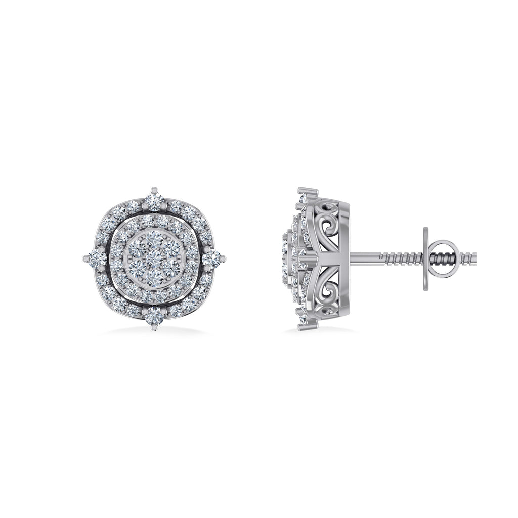 10K White Gold Round Diamond Designer Mens Stud Earring 1/4 Cttw