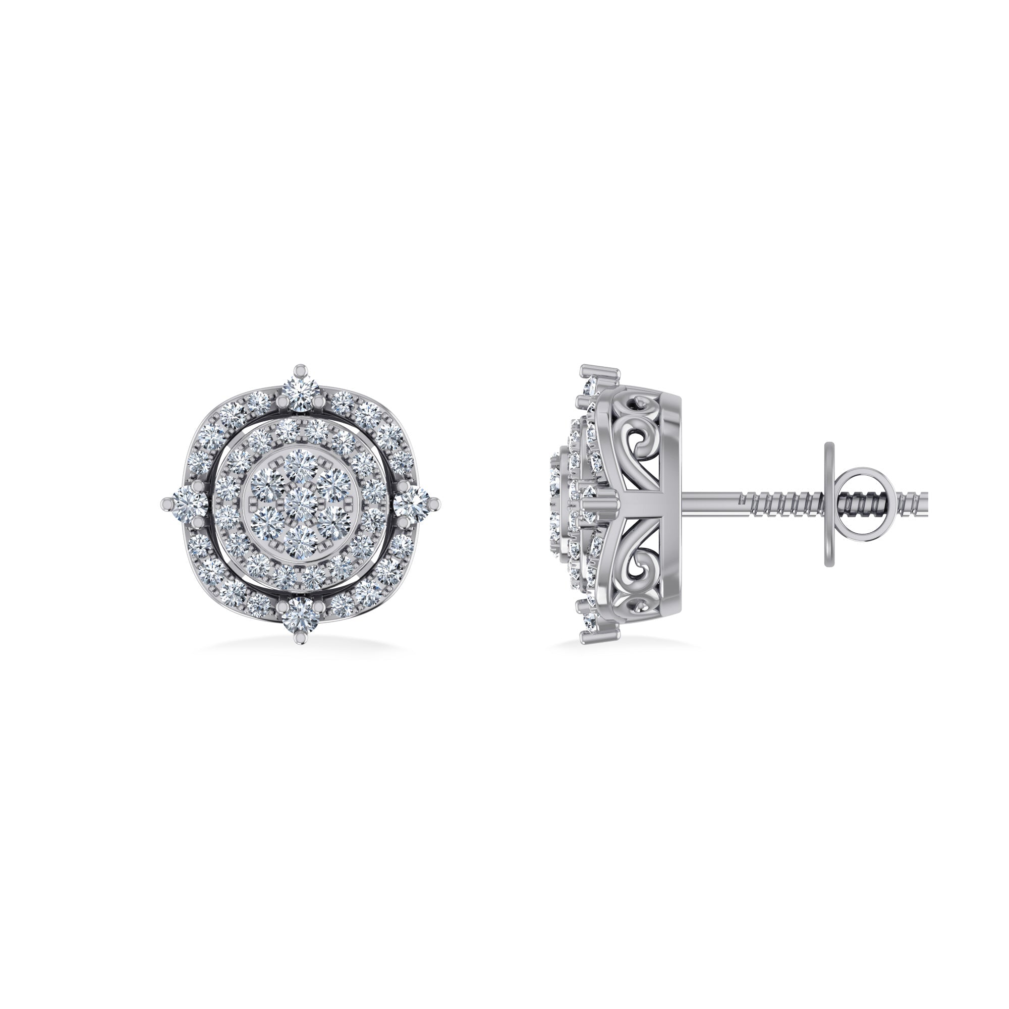 10K White Gold Round Diamond Designer Mens Stud Earring 1/4 Cttw