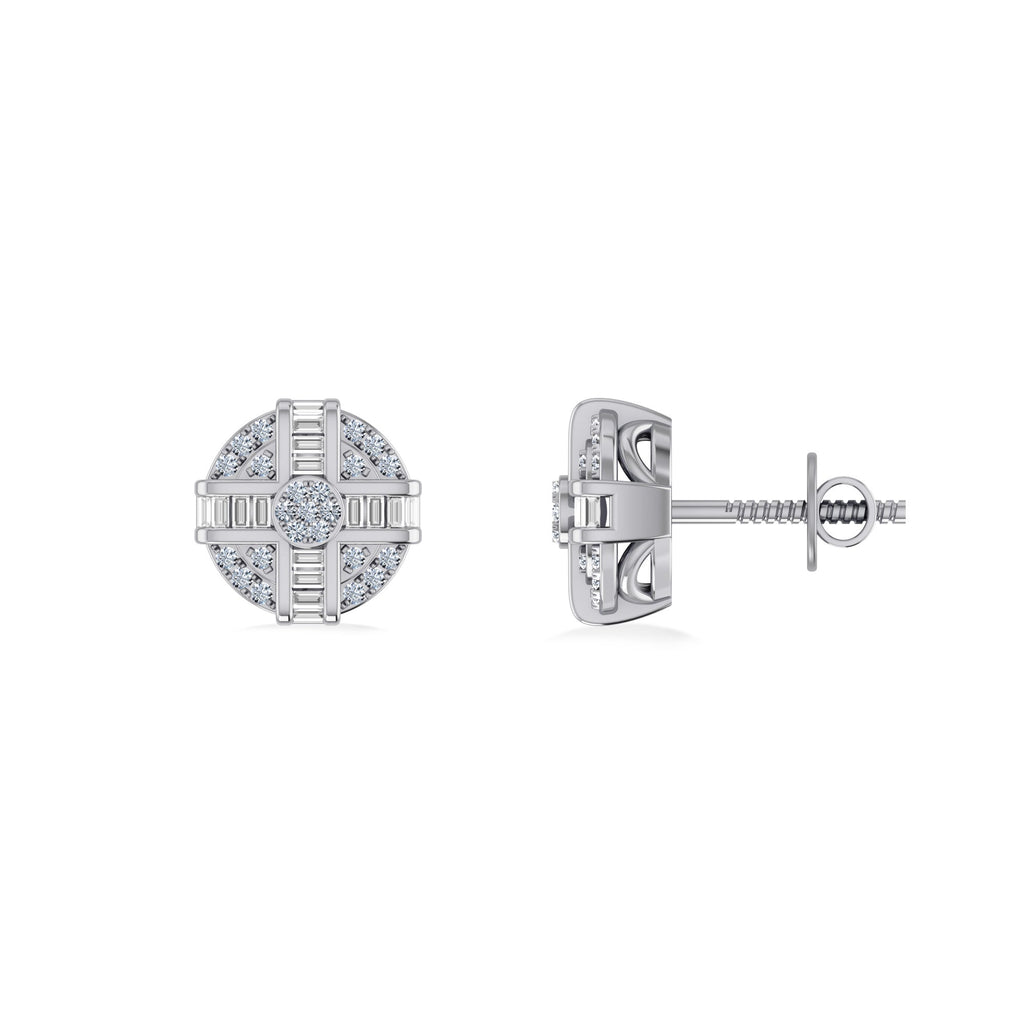 10K White Gold Round Diamond Designer Mens Stud Earring 1/4 Cttw