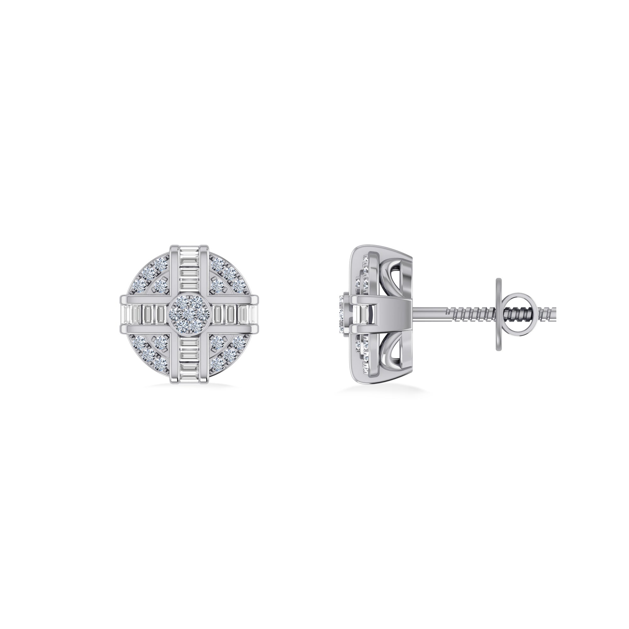 10K White Gold Round Diamond Designer Mens Stud Earring 1/4 Cttw