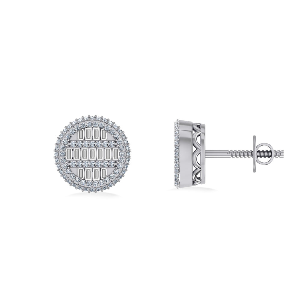 10K White Gold Round Baguette Diamond Designer Mens Stud Earring 1/3 Cttw