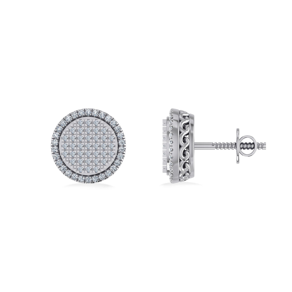 10K White Gold Round Diamond Designer Halo Mens Stud Earring 1/3 Cttw