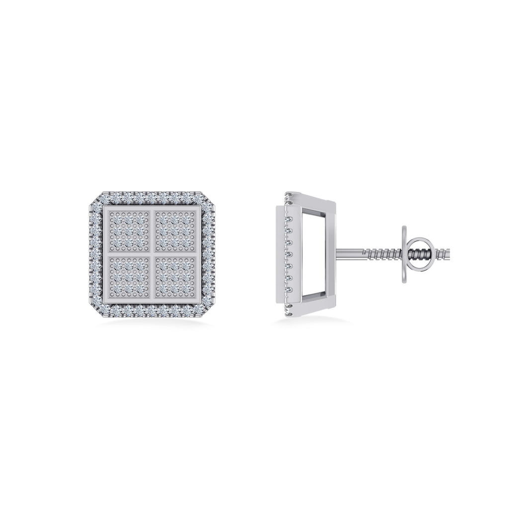 10K White Gold Round Baguette Diamond Square Shape Designer Mens Stud Earring 1/5 Cttw