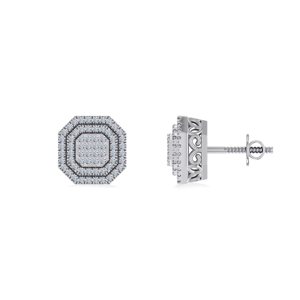 10K White Gold Round Diamond Designer Halo Mens Stud Earring 1/5 Cttw