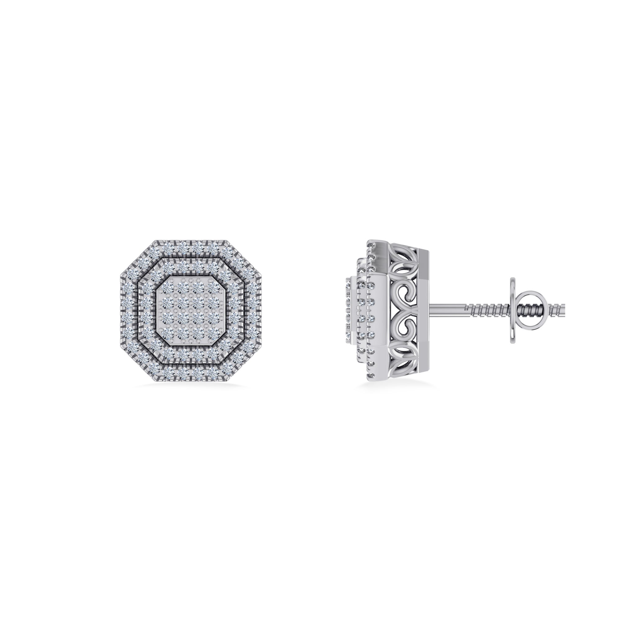 10K White Gold Round Diamond Designer Halo Mens Stud Earring 1/5 Cttw