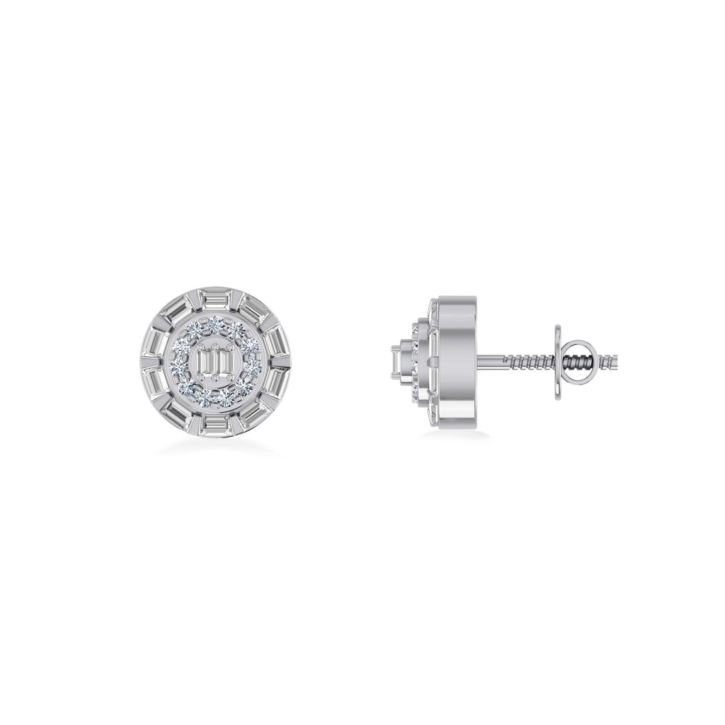 10K White Gold Round Baguette Diamond Designer Earring 1/4 Cttw