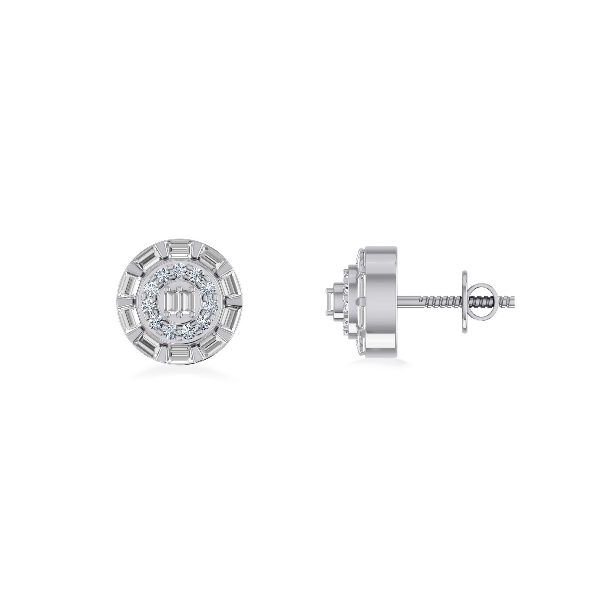10K White Gold Round Baguette Diamond Designer Earring 1/4 Cttw