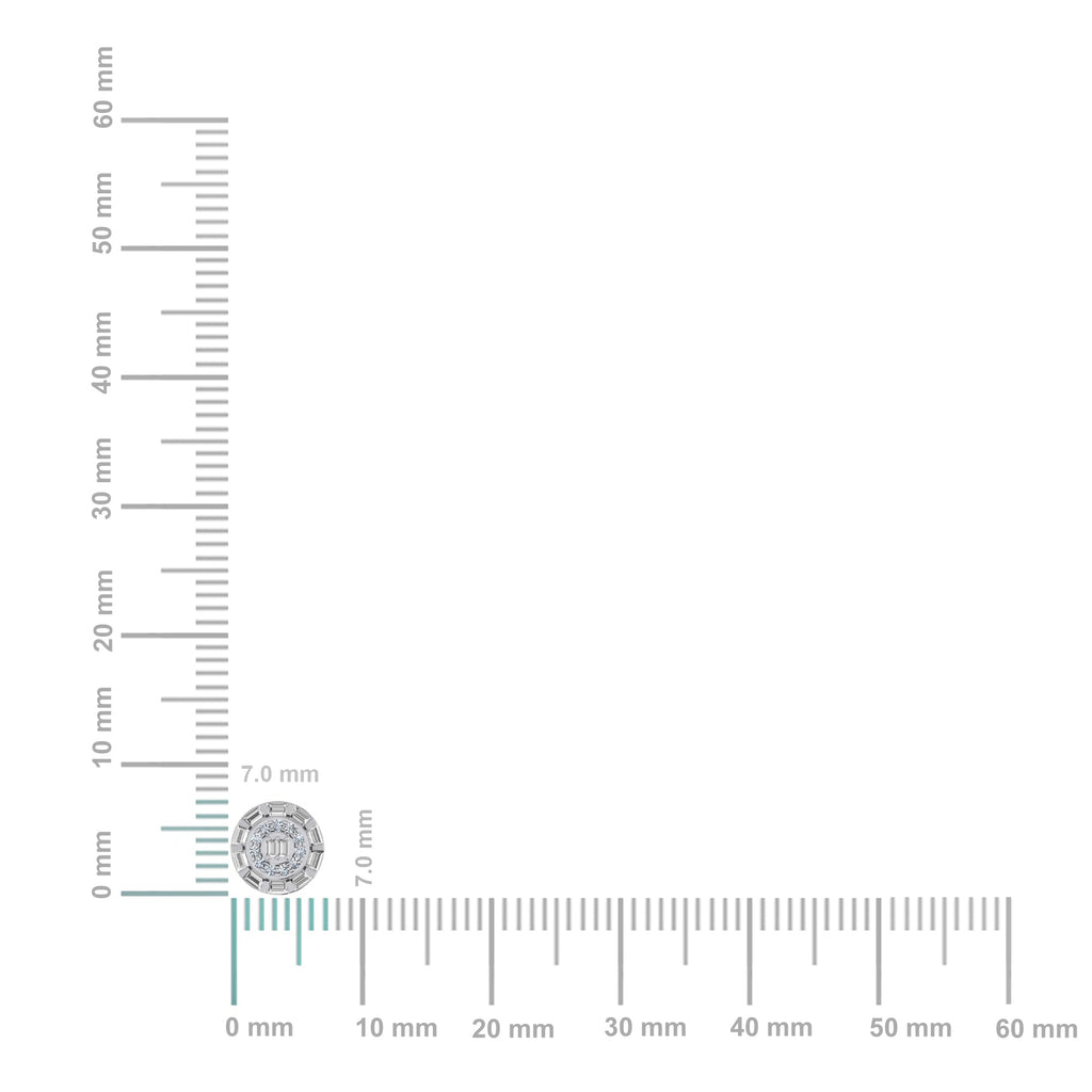 10K White Gold Round Baguette Diamond Designer Earring 1/4 Cttw