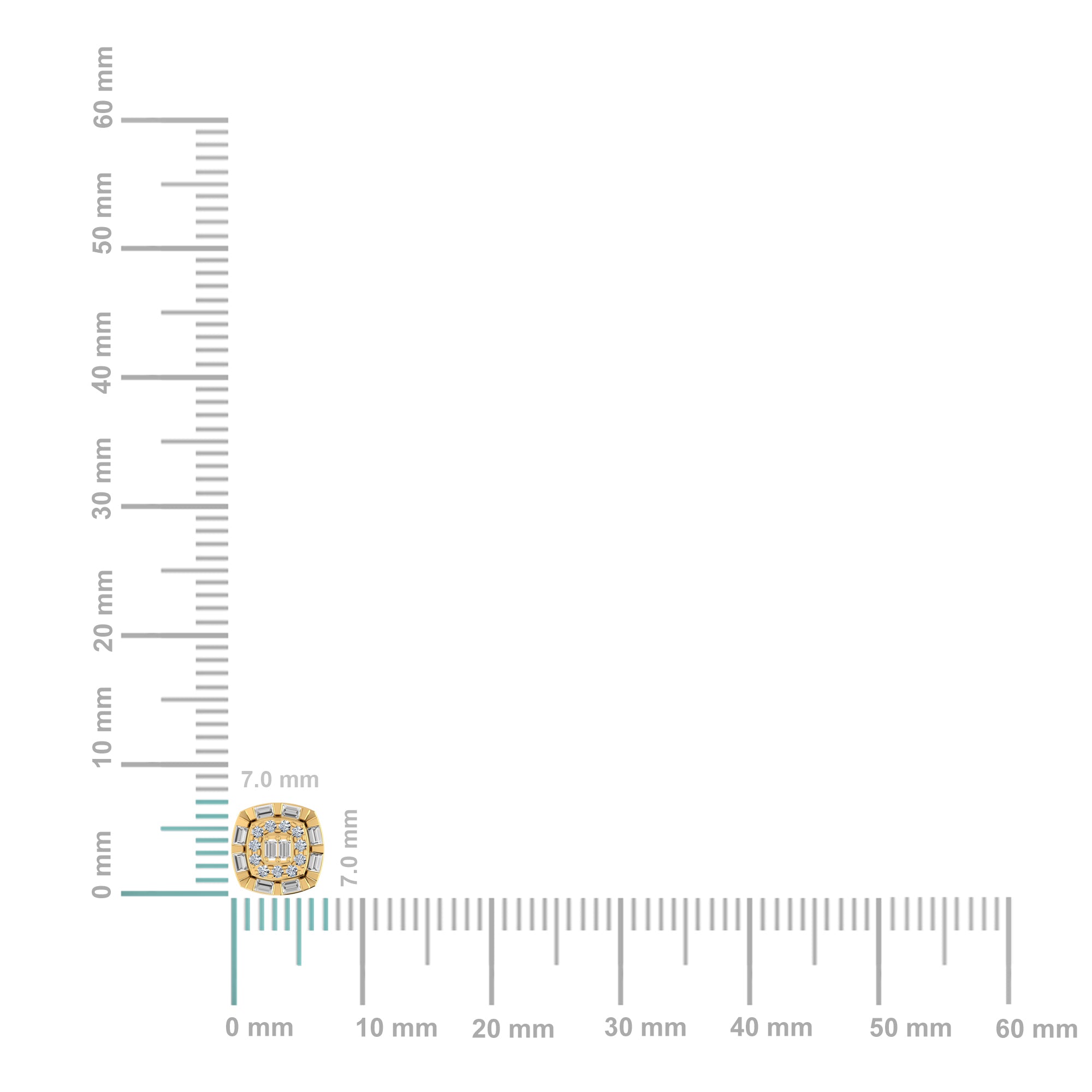 10K Yellow Gold Round Baguette Diamond Square Designer Earring 1/4 Cttw