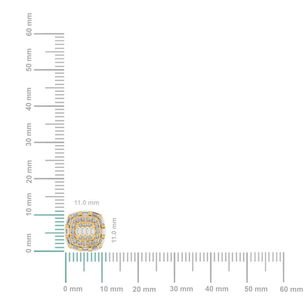 10K Yellow Gold Round Baguette Diamond Square Designer Earring 3/4 Cttw