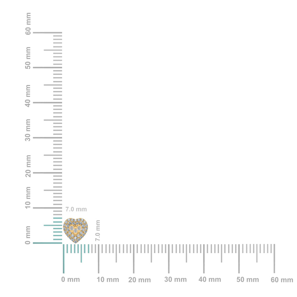 10K Yellow Gold Round Baguette Diamond Heart Designer Earring 1/4 Cttw